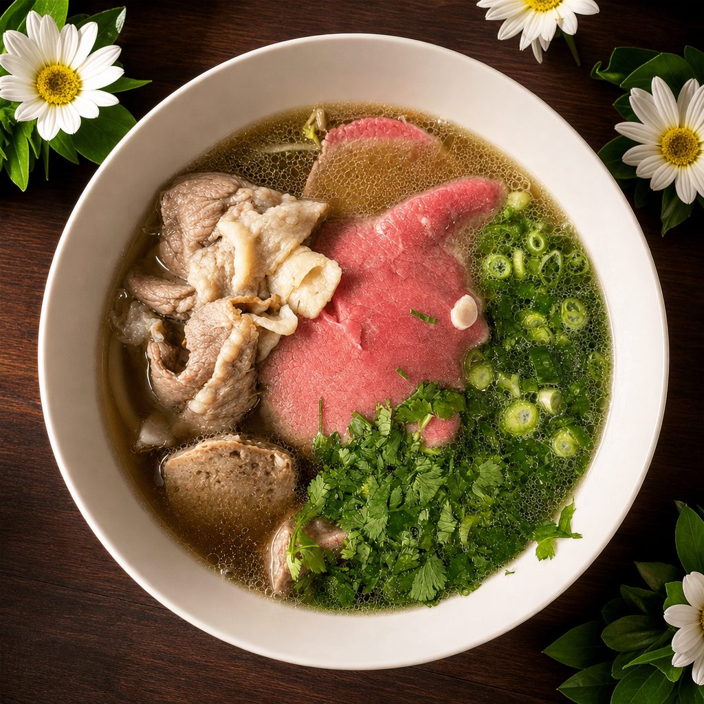 P1. Pho Combination – Phở Tái, Nam, Bò Viên.